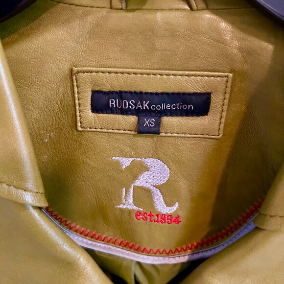 RUDSAK Martini Olive Leather Jacket XS – Designer Moto Bomber Fall Spring Style - Picture 7 of 7